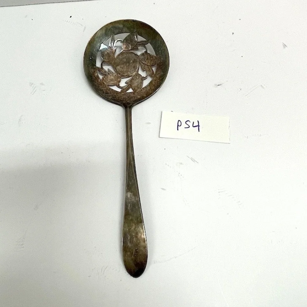 Vintage Rogers Silverplate Slotted Serving Spoon Elegant Pierced Vine Pattern